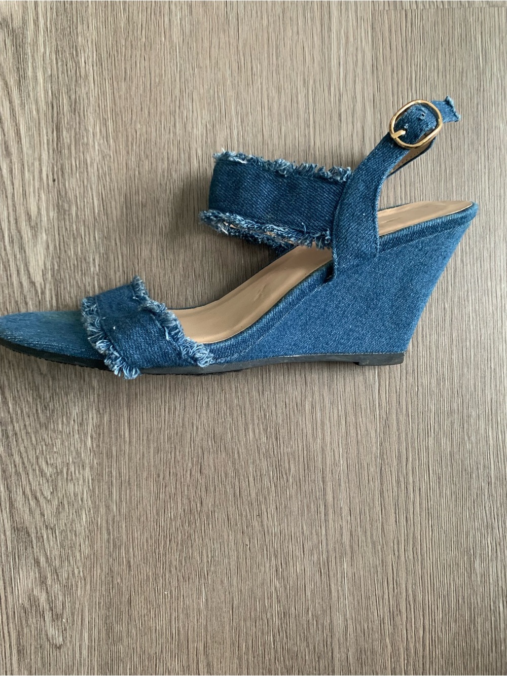 Frayed Denim Wedge Sandals